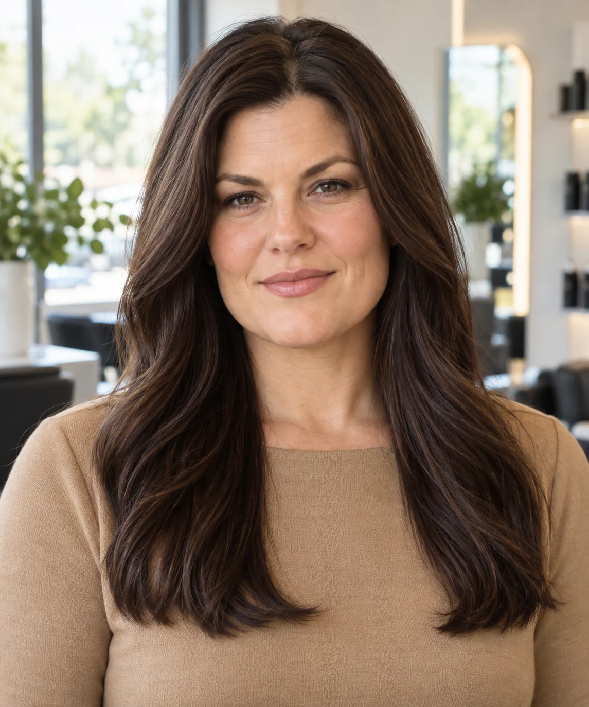 Midlength thick haircut with hidden internal weight removal