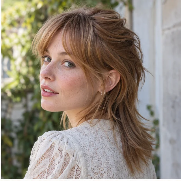 Woman with a volume-building modern mullet for fine hair