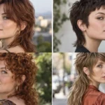 Four women wearing soft, curly, short and long modern mullet haircuts