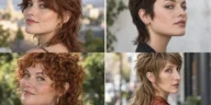 Four women wearing soft, curly, short and long modern mullet haircuts