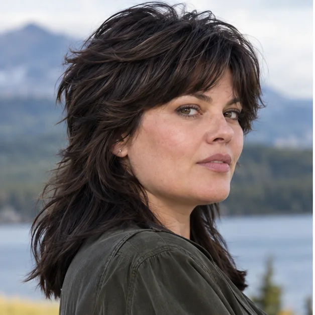 Woman with a modern mullet shaped to lighten thick hair