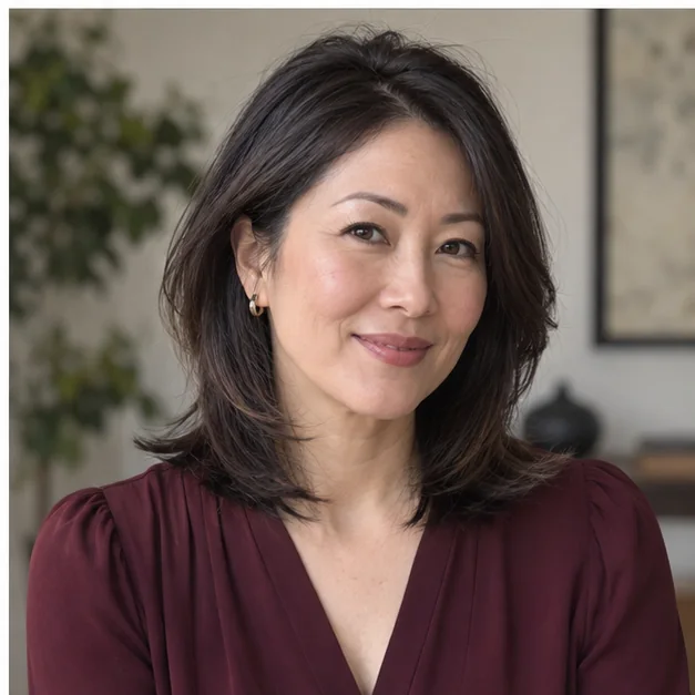 Woman with thin hair wearing a tucked side modern Rachel