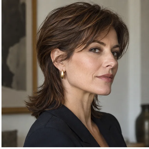 Woman with a polished office-friendly modern mullet