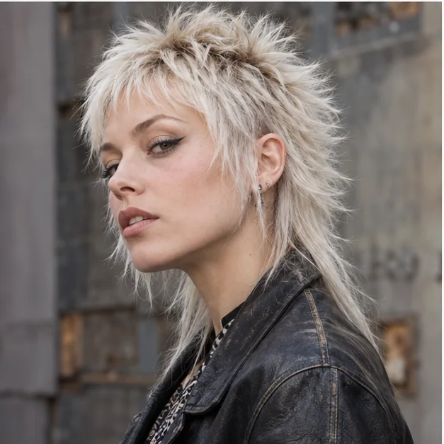 Woman with an edgy razor-textured punk mullet