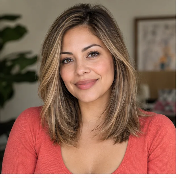 Woman with flat thin hair wearing a root lifted modern Rachel