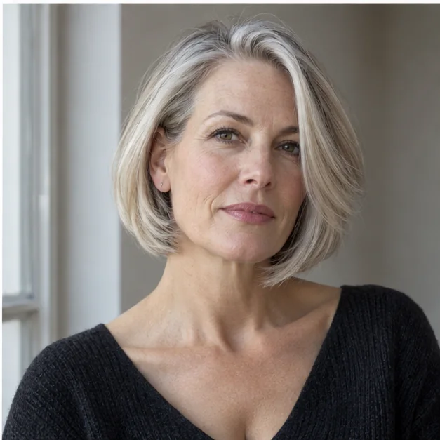 Softly rounded bob for fine straight hair with a full edge