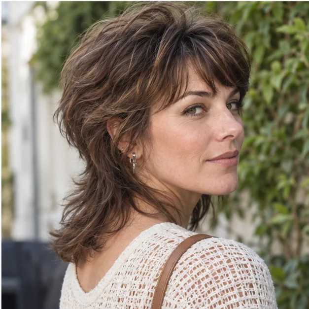 Woman with a rounded modern mullet suited to an oval face