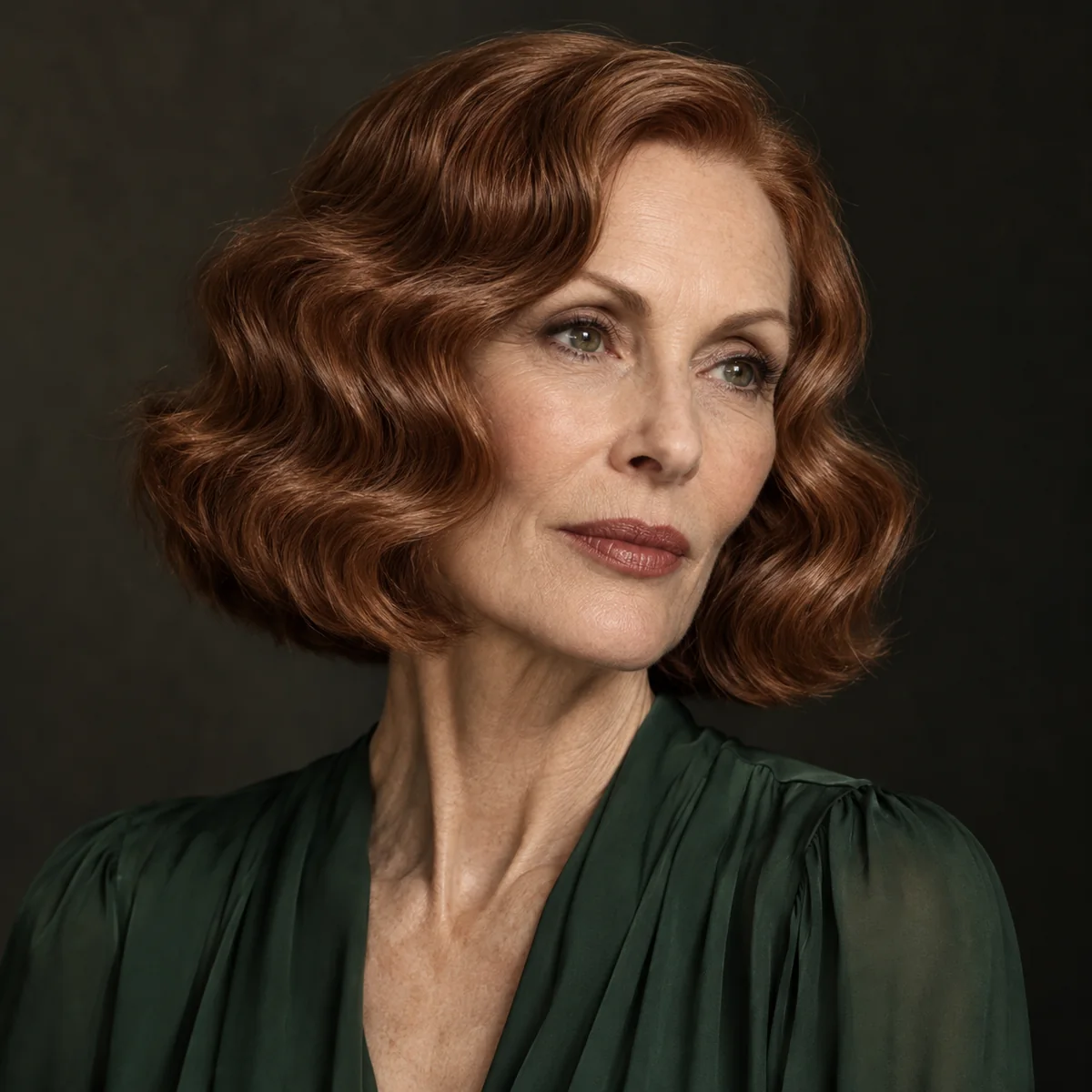 Long-faced woman wearing sculpted s-wave chin bob