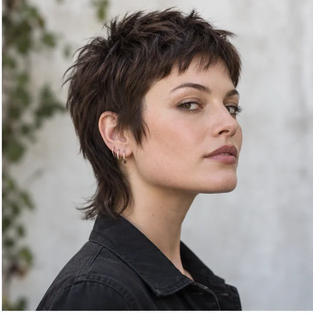 Woman with a short baby mullet and tapered nape