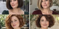 Four women wearing distinct short bob haircuts shaped for thick hair
