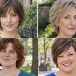 Collage of four short shag haircuts shaped to make fine hair look fuller