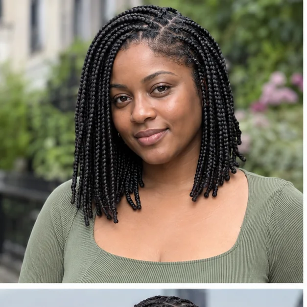 Black woman with shoulder-length knotless braids