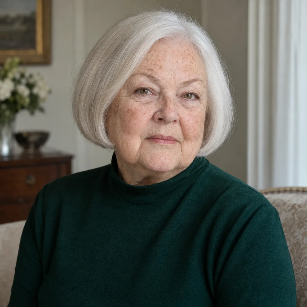 Woman over 50 with a sleek bob and invisible layers