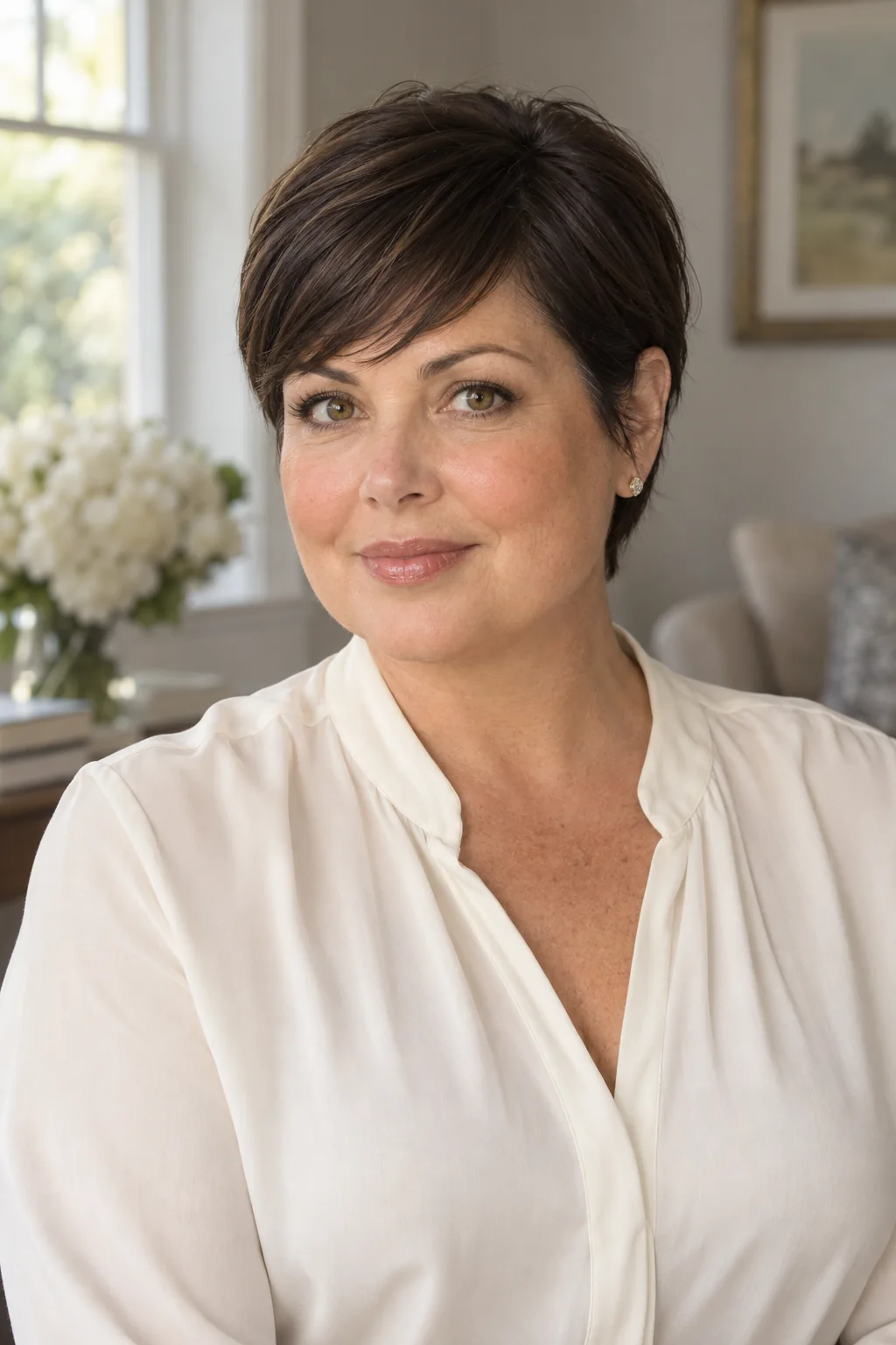 Sleek long pixie with side bangs
