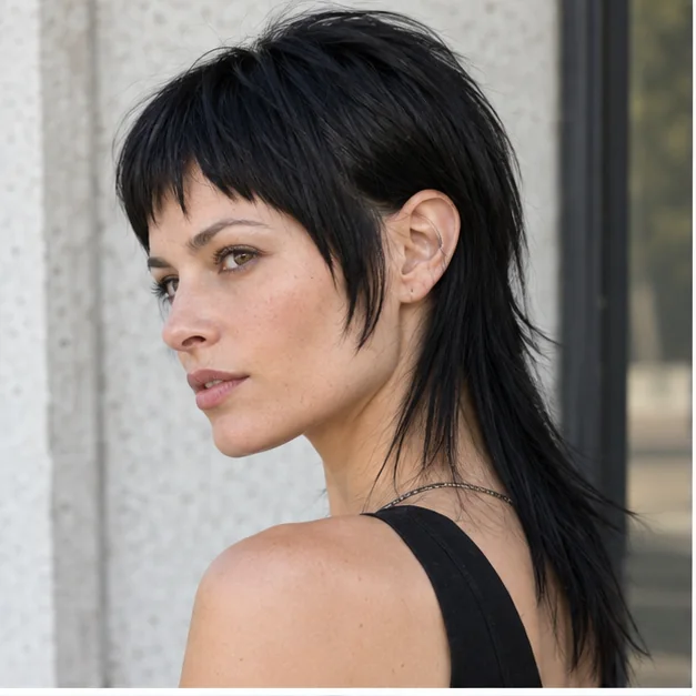Woman with a sleek straight graphic modern mullet