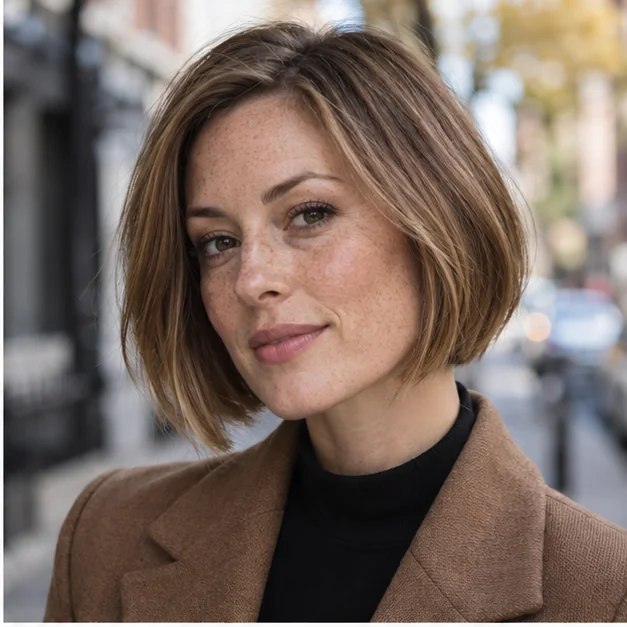 Woman with a subtle graduated bob and longer front