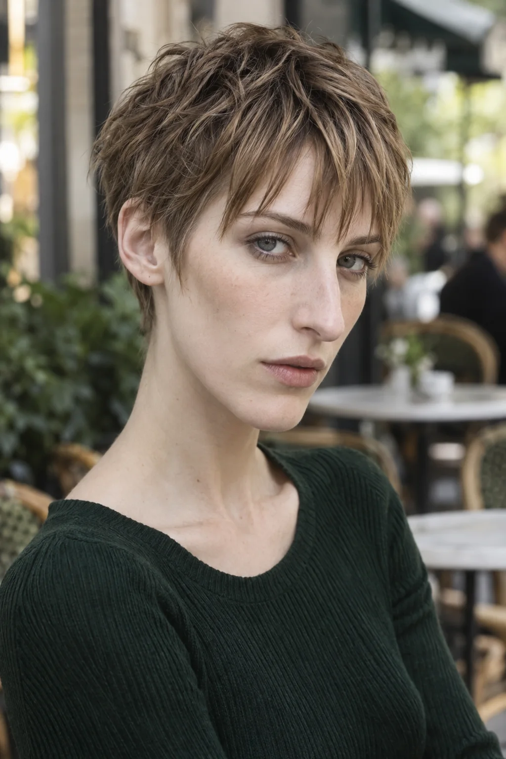 Textured long pixie with choppy bangs