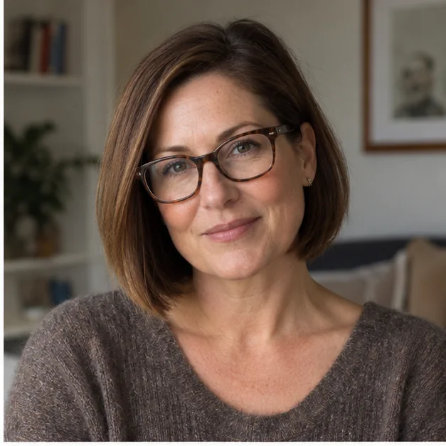 Woman with one side of a bob tucked and gentle crown lift