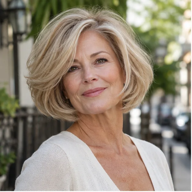Woman over 50 with a voluminous layered bob blowout