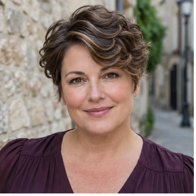 Wavy long pixie with swooping bangs