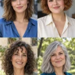 Four textured fringes showing a broken brow edge, forehead wave, loose curls and off-center split