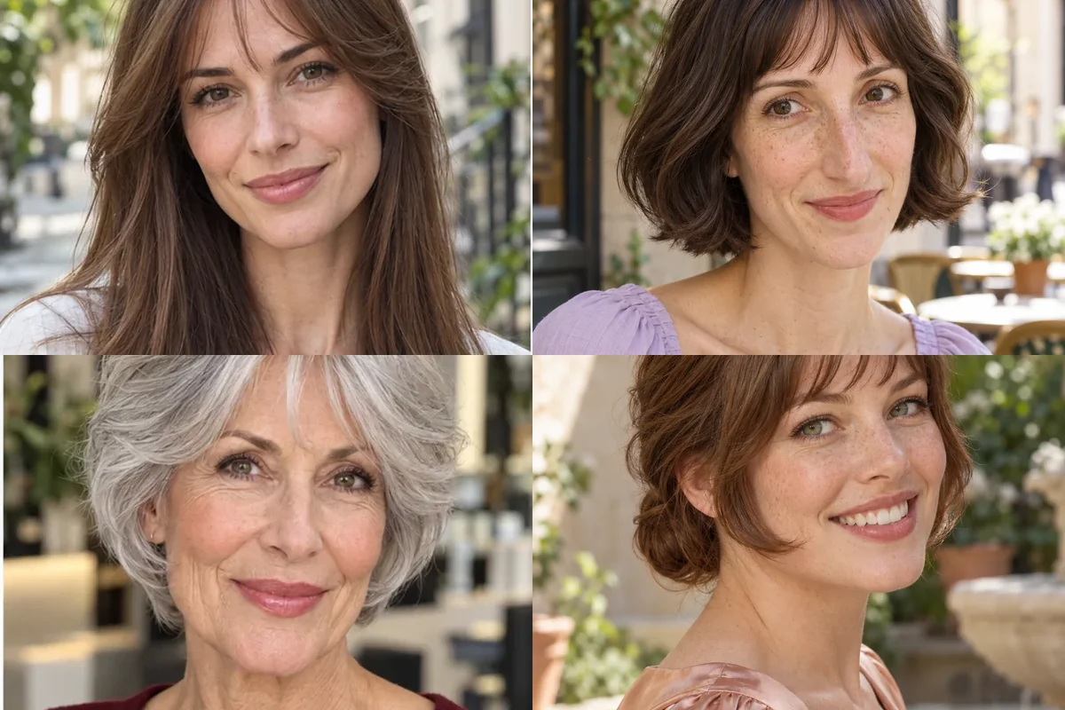 Four butterfly-bangs looks with airy central fringe and longer outward-sweeping sides