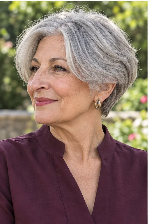 Silver crop with ear-covering side panels, open front and narrow cropped nape