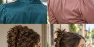 Four French twists showing a smooth classic roll, loose texture, defined curls and a claw clip holding a vertical fold