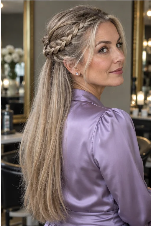 The Braided Half-Up Crown for long hair