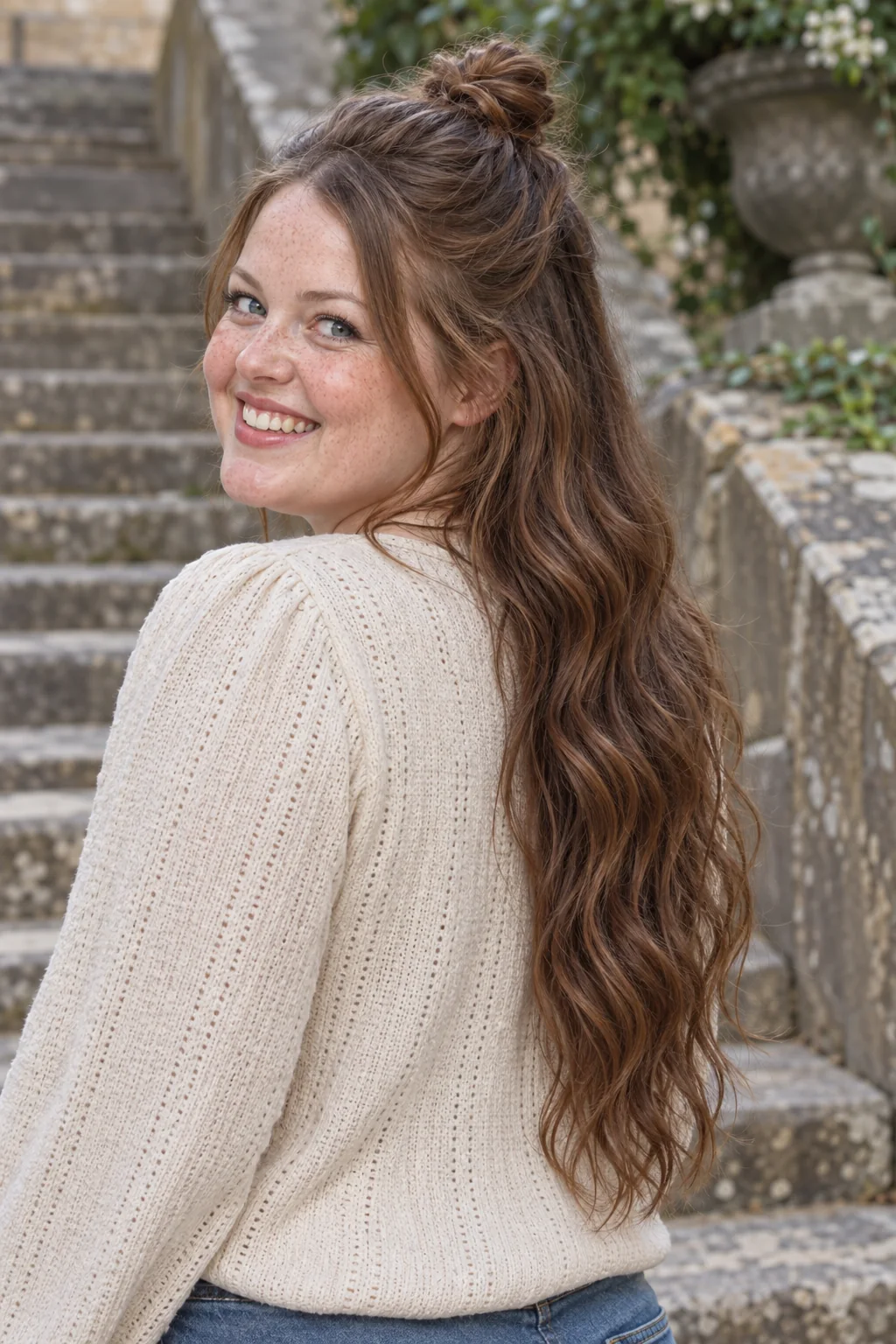 The Half-Up Topknot for long hair