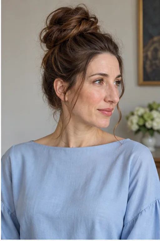 The Tall, Soft Topknot for long hair