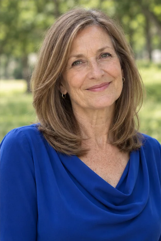 Fine light brown collarbone hair with a solid lower edge and restrained connected inward bends beside the neck