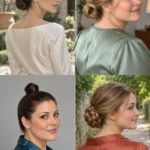 Four compact minimalist bun shapes showing a low coil, folded loop, high knot and braided coil