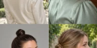 Four compact minimalist bun shapes showing a low coil, folded loop, high knot and braided coil