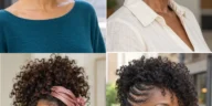 Four pineapple updos showing a forward ringlet cascade, short coils, scarf foundation and braided sides with loose curls