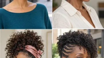 Four pineapple updos showing a forward ringlet cascade, short coils, scarf foundation and braided sides with loose curls