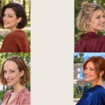 Four ways to style short hair: side pins, a small half-up knot, a temple braid and a low ponytail