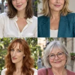 Four distinct wispy fringes showing narrow, wider, wavy and glasses-friendly shapes