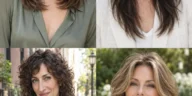 Four distinct wolf cuts showing soft collarbone graduation, long crown contrast, natural curls and an open forehead