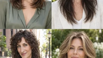 Four distinct wolf cuts showing soft collarbone graduation, long crown contrast, natural curls and an open forehead