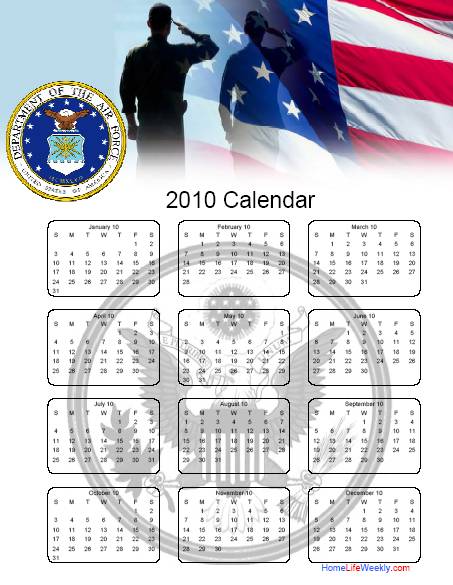 Military Calendar 2010 Free Printables – Home Life Weekly