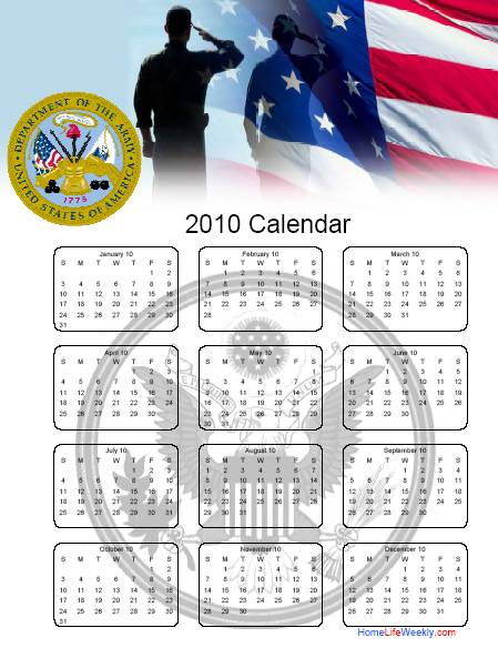 Military Calendar 2010 Free Printables – Home Life Weekly