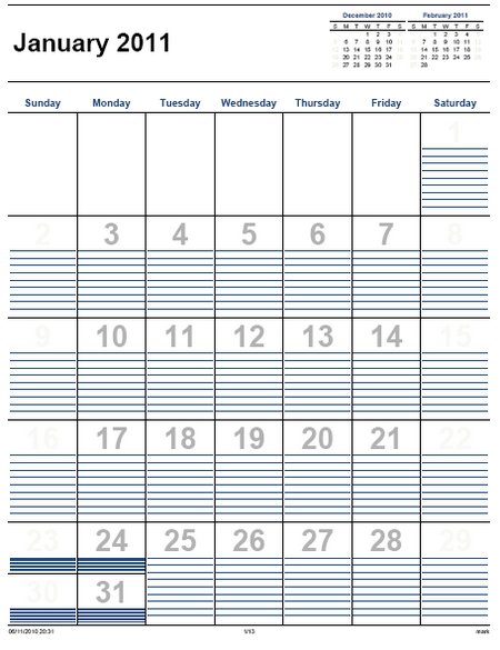 Monthly Calendar 2011