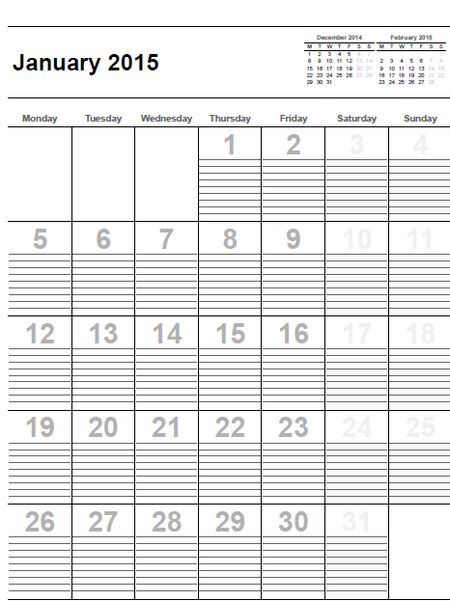 Monthly Calendar 2015