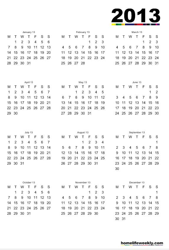 2013 Calendars Template from www.homelifeweekly.com