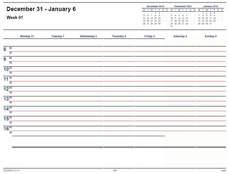 Weekly Calendar 2013 Printable